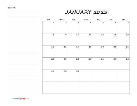 Printable 2023 Monthly Calendar